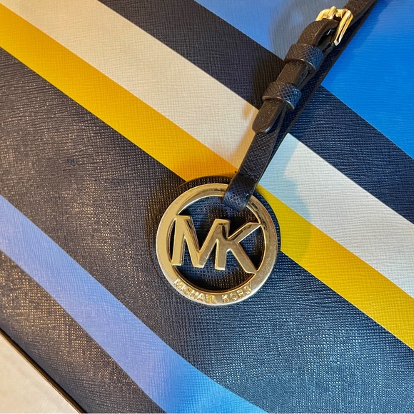 Michael kors blue and yellow jet set medium tote purse